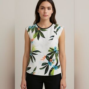 Liz Claiborne Career Size Medium Floral Print Women's Top Hawaiian Sheer